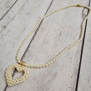 Pearl Heart Pendant Necklace - Ivory Faux Pearls